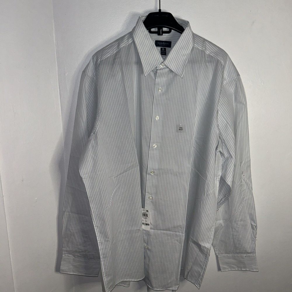 Club Room Regular Fit Performance Dress Shirt Men's Size 17.5 Blue Long Sleeve